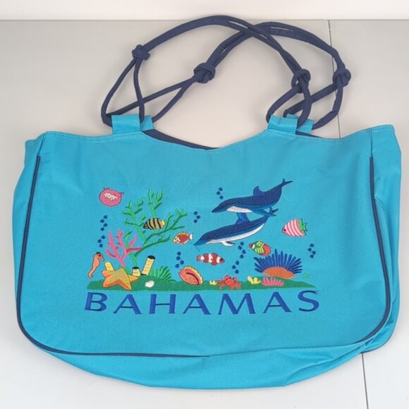 Bahamas Canvas Tote Bag Large Travel Purse Beach Ocean Island Vacation Rope - Picture 12 of 12